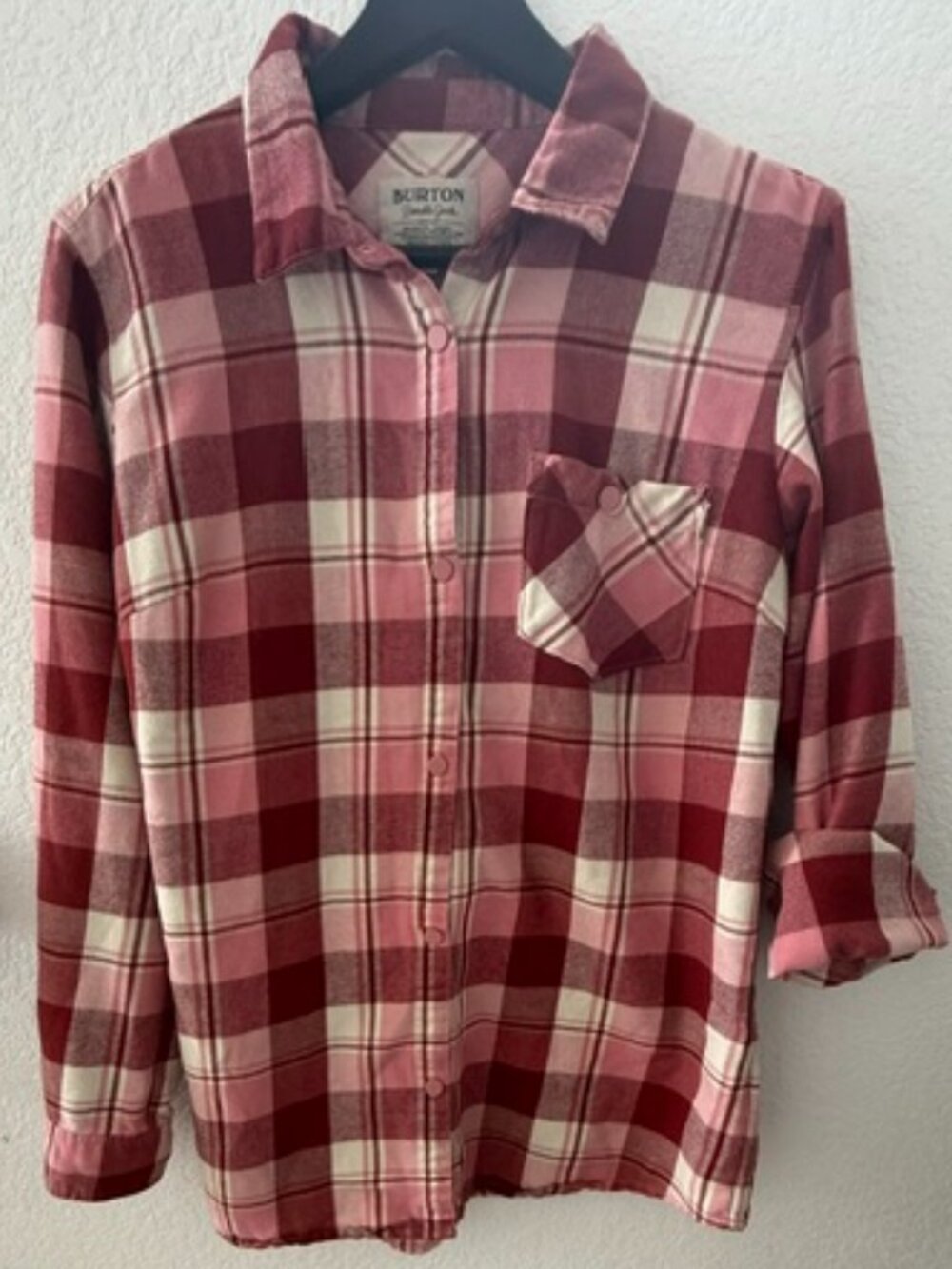 Burton Plaid Flannel Button Front Shirt Pink Burgundy (Small)